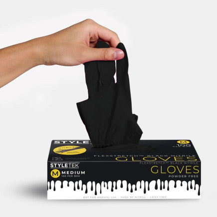 STYLETEK BLACK POWDER FREE NITRILE GLOVES (Case of 5)
