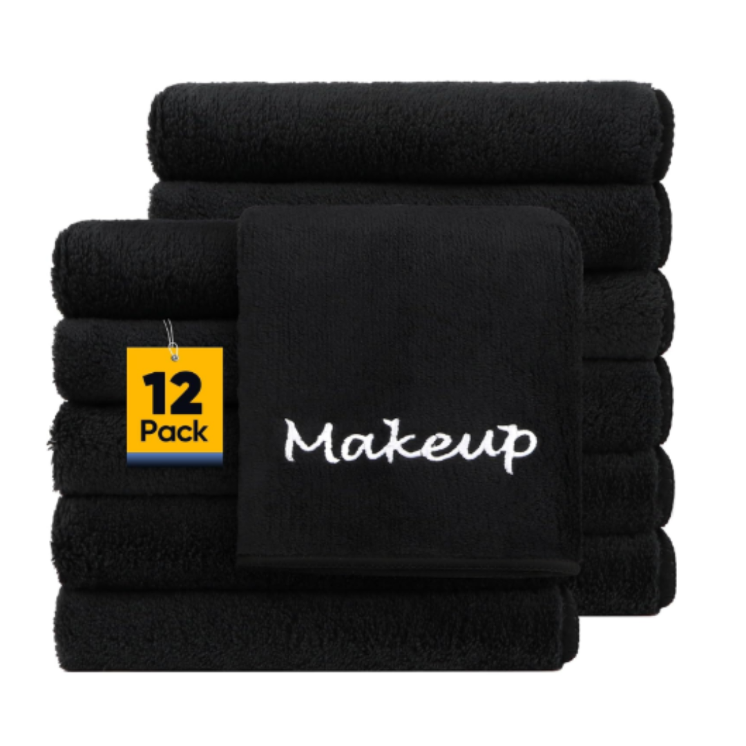 Black Makeup Washcloth - 12" x 13-1/2" by Soft 'N Style (12 pack)