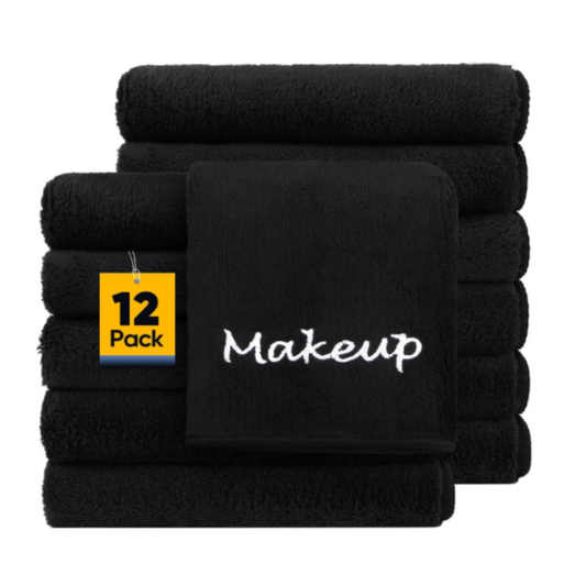 Black Makeup Washcloth - 12" x 13-1/2" by Soft 'N Style (12 pack)